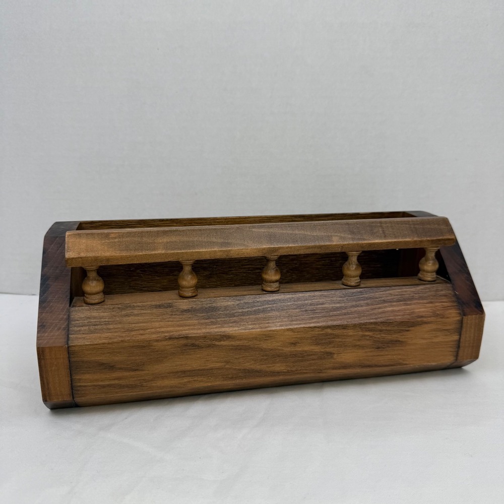 Vintage Rustic Wooden Wall Mount Mail Organizer Spindle Spice Rack Farmhouse